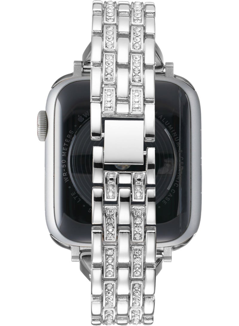 Luxury Silver Crystal Stainless Steel Apple Watch Band 42mm/44mm/45mm/49mm – Polished Bracelet Strap with Natural Crystals, Adjustable & Elegant - Image 2